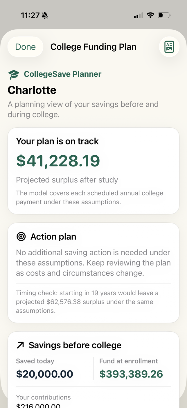 CollegeSave Planner complete College Funding Plan report