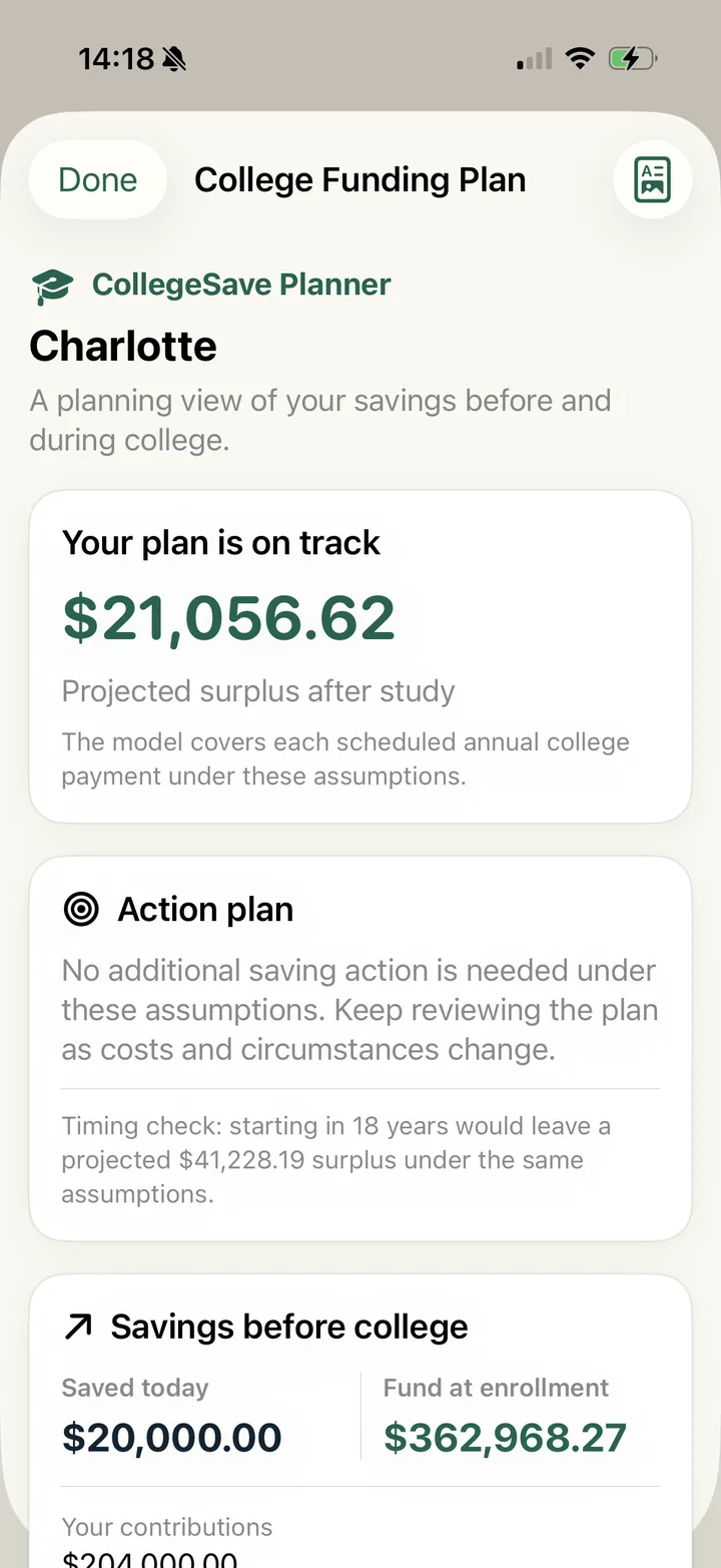 CollegeSave Planner complete College Funding Plan report
