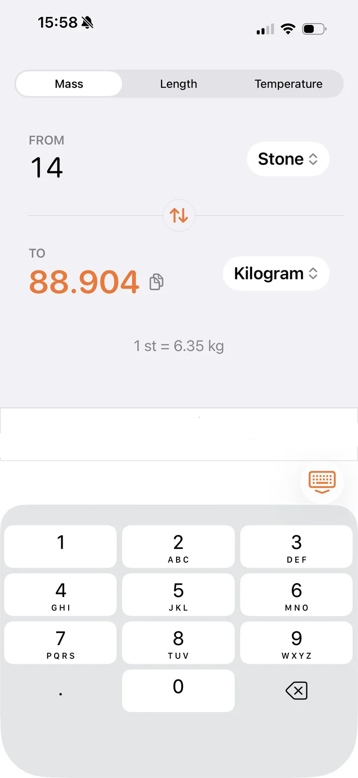 Convert Smart converting 14 stone to 88.904 kilograms